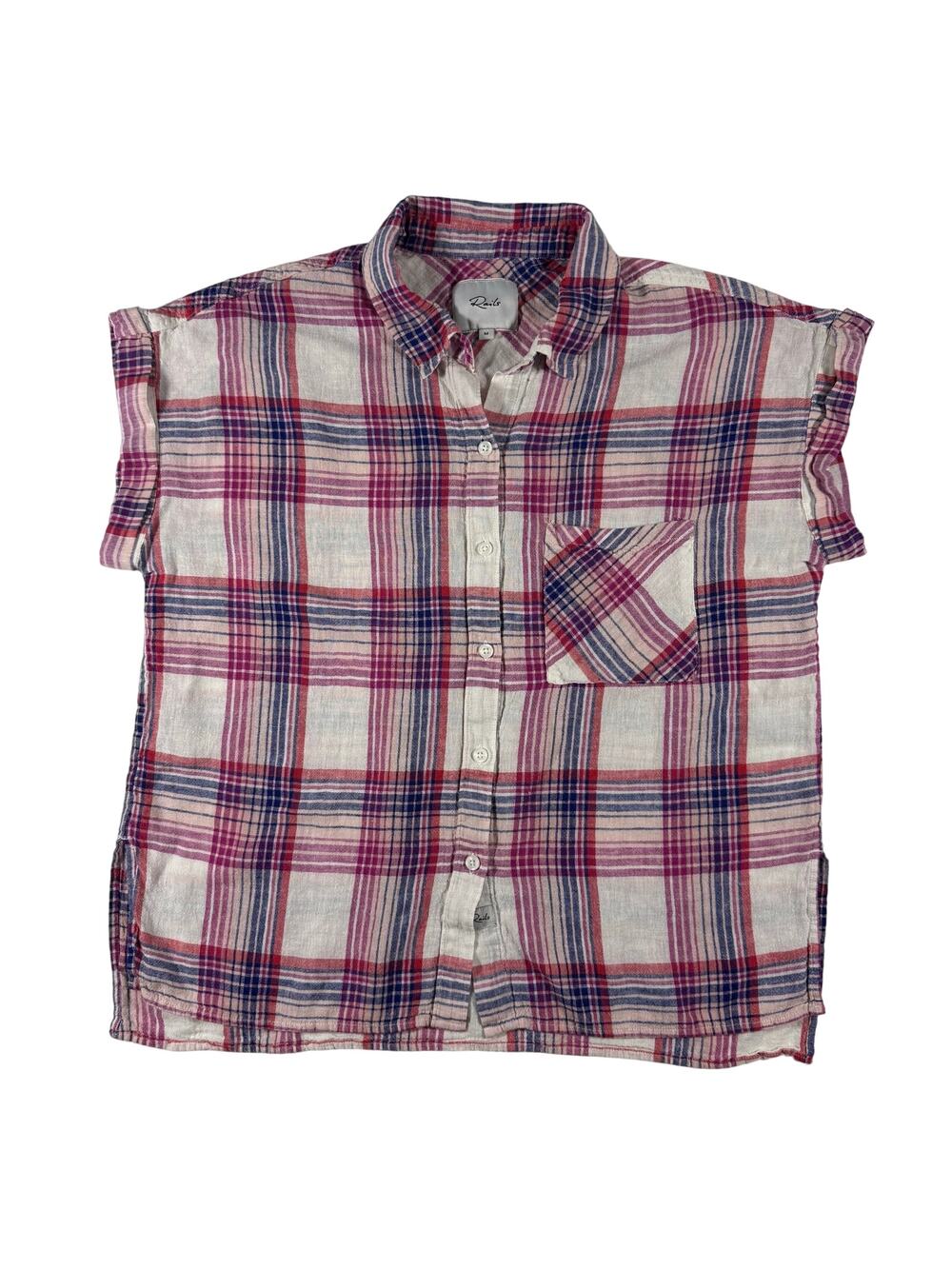 Rails Button Down Shirt Pink Whitney Plaid Linen Rayon Women’s Medium